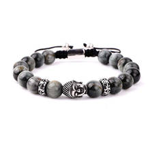 Pulsera de cuentas de águila de piedra Natural de alta calidad para hombre, brazalete ajustable con cuentas de cabeza de león y Buda de acero inoxidable 2024 - compra barato