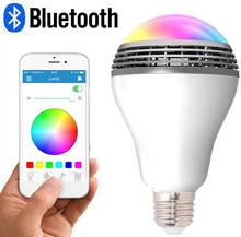 Светодиодный умный светильник, лампочка с Bluetooth динамиком, управление приложением, RGB, многоцветная, изменяющая яркость, беспроводной пульт дистанционного управления, аудио лампочка, MP3 2024 - купить недорого
