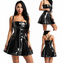 Womens Black Fashion Wetlook Patent Leather Front Zippered X-back  Vintage Club Party Corset Dress for Stage Performance 2024 - buy cheap