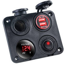 Enchufe de encendedor de coche 4 en 1Dual USB, interruptor de voltímetro, Panel de cuatro agujeros, cargador de coche, DC12-24V de luz roja 2024 - compra barato