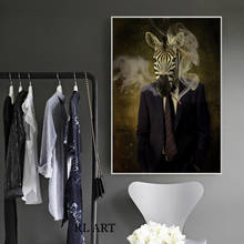 Retrato de animais modernos cartazes e cópias da arte da lona parede mr zebra fumar em um terno imagem para sala de estar cuadros decoração casa 2024 - compre barato