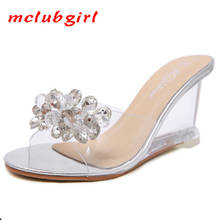 Mclubgirl-Sandalias de tacón transparente para mujer, zapatos de tacón alto de cristal, zapatillas de Agua de Cristal, Sexy, de verano, LFD 2024 - compra barato