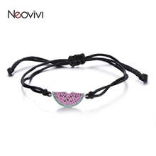 Neovivi Watermelon Charm Bracelet Micro Pave Colorful Zircon Fruit Beads Red Black String Bracelets DIY Jewelry Women Girl Gifts 2024 - buy cheap