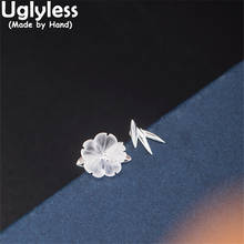 Uglyless-pendientes asimétricos con cristales y flores para mujer, aretes de hojas de bambú, hechos a mano, joyería étnica Floral de plata 925 2024 - compra barato