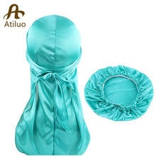 Silky Durag and Bonnet Set for Men and Women Long Tail Du-rag Waves Cap Turban 2024 - buy cheap