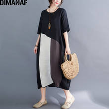 DIMANAF-vestido holgado Vintage de lino y algodón para mujer, ropa de verano, color negro, elegante 2024 - compra barato
