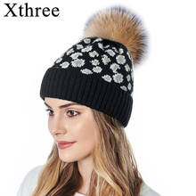 Xthree 30% Cashmere winter knitted hat for women beanies Skullies real mink fur pom poms hat for girls hat female cap 2024 - buy cheap