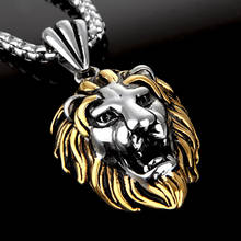 Hot sale titanium steel lion head pendant necklace womens mens punk rock hip hop jewelry gift chain length 60cm 2024 - buy cheap