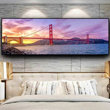 Atardeceres con paisaje de la costa del puente Golden Gate Natural, carteles de pintura e impresión, imagen artística de pared para sala de estar 2024 - compra barato