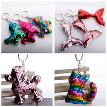 10pcs/lot Cartoon Animal Keychain Glitter Unicorn Mermaid Sequins Key Chain Gifts for Girls Car Bag Accessories Key Ring Jewelry 2024 - buy cheap