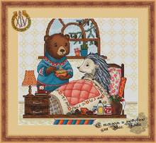 a-MM Gold Collection Counted Cross Stitch Kit Cross stitch RS cotton with cross stitch Hedgehog and teddy bear 2024 - buy cheap