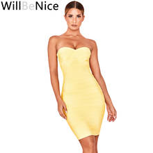 WillBeNice Sexy Yellow Bandage Dress Party Celebrity Bodycon Dress Strapless Club 2019 New Fashion Bodycon Bandage Dress Vestido 2024 - buy cheap