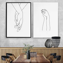 Holding hands Black Line Drawing Art Print Nursery Wall Decor A4 Couple Hands Minimalist Wall Art Canvas Painting Nordic Poster 2024 - buy cheap