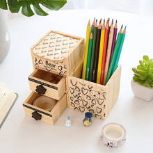 Novelty Cartoon Bear Wooden Pen Holders Kawaii Cute Desk Tidy Organizer Pencil Holder Stationery Pens Pot School Office Supplies 2024 - buy cheap