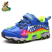 DINOSKULLS Autumn Leather Glowing Shoes Boys Dinosaur Light Up Kid Led Shoes Child School Running Sneakers Breathable EU #27-34 2024 - buy cheap