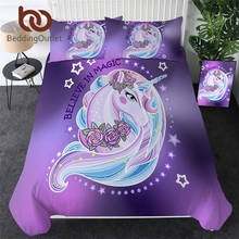 BeddingOutlet Cartoon Unicorn Kids Bedding Set King Rose Floral Duvet Cover Girly Home Textiles Purple Bedclothes 3pcs Drop Ship 2024 - buy cheap