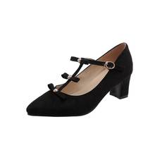 Zapatos de tacón alto de charol para mujer, calzado de fiesta con hebilla y Correa en T, punta redonda, color negro, talla grande 32-48 20-13 2024 - compra barato