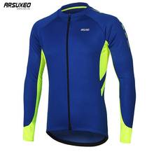 ARSUXEO-Camiseta de ciclismo para hombre, camisa de manga larga con bolsillos a rayas reflectantes, ropa de ciclismo de montaña 2024 - compra barato