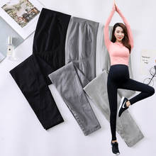 Calça legging para maternidade, esportiva, algodão, cintura alta, fino, elástica, roupa para grávidas, uso externo, levantamento, outono inverno 2024 - compre barato