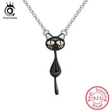 ORSA JEWELS Real 925 Sterling Silver Women Necklaces Original Hanging Black Cat Addict Tail Can Move Pendant Girl Jewelry SN101 2024 - buy cheap