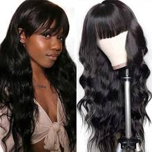 Uneed Body Wave Human Hair Wigs With Bangs Pre Plucked Full Machine Made Wigs Brazilian Remy Hair Wig Natural Color 150% Denisty 2024 - buy cheap