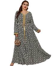 2022 Ethnic Maxi Dress Abaya for Women Gold Ribbon Patchwork V Neck Long Sleeve Modest Muslim Robe African Arabic Clothes 2024 - buy cheap