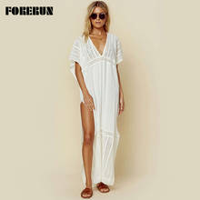 FORERUN White Beach Dress Women Long Kaftan Swim Lace Cover Up Summer Saida De Praia Beachwear Cotton Pareos De Playa Mujer 2024 - buy cheap