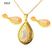 UELF Stainless Steel Bridal Jewelry Set Necklace Earrings For Women Engagement Romantic Style Water Drop Shape Shell Jewelry 2024 - buy cheap