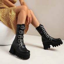 Vásthia botas femininas de plataforma apertada, novo calçado de inverno punk rock da goth com alça e rebites cravejados 2024 - compre barato