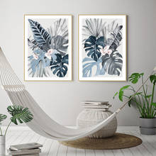 Floral Tropical Blue Palm Leaf Poster Botanical Wall Art Picture Prints Nordic Canvas Painting Modern Living Room Decoration 2024 - buy cheap