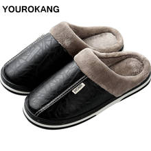 Couple Home Slippers Winter PU Leather Women Plush Slippers For Lovers Plus Size Indoor Warm Furry Soft Floor Female House Shoes 2024 - buy cheap