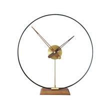 Nordic modern minimalist Spanish table clock black walnut pointer brass mute model room seat clock ornaments home decoration 2024 - compra barato