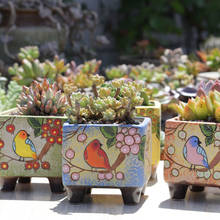 Macetas de plantas suculentas pintadas a mano, en relieve tridimensional, de gres con pies cuadrados, esmalte en aerosol sin cerámica verde 2024 - compra barato