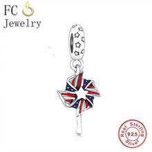 FC Jewelry Fit-pulsera de plata 925 para mujer, cuentas de molino de viento, esmalte, Bandera de Inglaterra, Berloque 2024 - compra barato