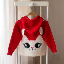 Вязаный свитер с рисунком кролика для девочек; сезон весна-осень; младенец малыш ребенок; милый стереографический узор; трикотажная одежда с капюшоном; детская одежда; P78 2024 - купить недорого