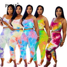 New design tie dye print women set summer sleeveless tank top and long pant set lady 2 pieces outfits 2024 - buy cheap