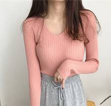 TingYiLi V-neck Pullover Sweaters Female Autumn Spring Bodycon Knitted Pull Femme Black White Gray Beige Khaki Pink Sweater 2024 - buy cheap