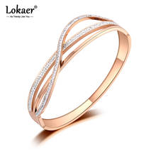 Lokaer-brazalete de acero inoxidable con diseño brillante, pulsera de boda con diamantes de imitación, Color oro rosa, B19090 2024 - compra barato