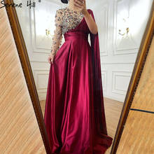 Serene Hill Wine Red A-Line Luxury Evening Dresses Gowns 2021 One Shoulder Diamonds Satin For Woman Party LA70923 2024 - buy cheap