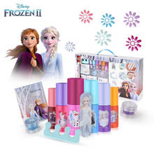 Disney-Juego de cosméticos de princesa Frozen para niña, juego de simulación, pegatinas, esmalte de uñas, caja de maquillaje, juguete de maquillaje 2024 - compra barato