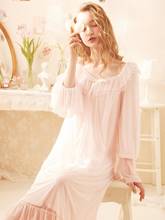 Free Shipping 2020 New Spring Princess Nightdress Women's Long Nightgown Lace Sleepwear Soft Modal  Pink and White Nightshirt 2024 - buy cheap
