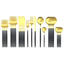 6Set/30Pcs Black Gold Cutlery Set Knife Fork Spoon Tableware Set Stainless Steel Dinnerware Set Kitchen Flatware Silverware Set 2024 - buy cheap