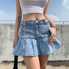 Faldas vaqueras plisadas de cintura alta para mujer, Falda corta con cremallera, ropa de calle de verano, minifalda azul ajustada 2024 - compra barato