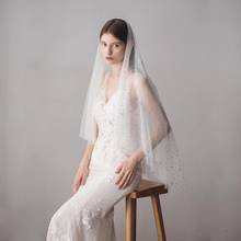 Милая Короткая Вуаль со звездами для невесты с расческой, белый цвет, двухслойная свадебная вуаль для волос, аксессуары для невест 2024 - купить недорого