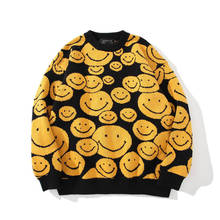 Мужской свитер большого размера, Осень-зима 2021, уличный пуловер в стиле хип-хоп с изображением Смайла, свитер Харадзюку 2024 - купить недорого