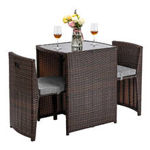 3PCS Rattan Wicker Bistro Furniture Set with Glass Top Table 2 Chairs Space Saving Design Brown[US-Stock] 2024 - buy cheap