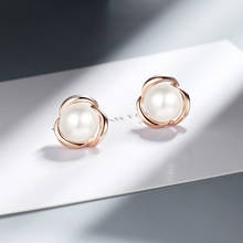 Women's Fashion Pearl Stud Earrings Minimal Tiny Flower Romantic Rose Gold Charming Female Minimal Earring Piercing Accessories 2024 - buy cheap