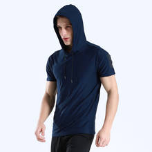 Мужская быстросохнущая дышащая футболка с капюшоном и коротким рукавом для фитнеса, мужская спортивная футболка для бега 2024 - купить недорого