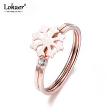 Lokaer-Conjunto de anillos de circonia cúbica y copo de nieve para mujer, sortija de boda de acero inoxidable, oro rosa, R18007 2024 - compra barato