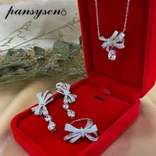 PANSYSEN 3pcs 100% Solid 925 Sterling Silver Bowknot Simulate Moissanite Diamonds Necklace Earrings Ring Wedding Jewelry Sets 2024 - buy cheap